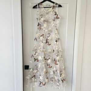 Chic White Sheer Butterfly Midi Dress